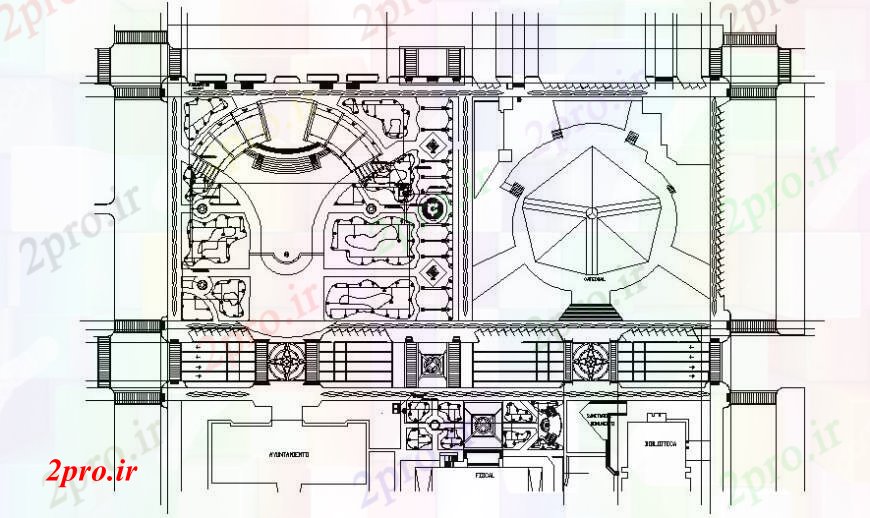 دانلود نقشه تئاتر چند منظوره - سینما - سالن کنفرانس - سالن همایششهرستان سالن سالن طراحی های 29 در 70 متر (کد94973)