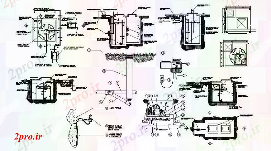 دانلود نقشه جزئیات لوله کشی بخش سپتیک تانک آب، طرحی و ساختار لوله کشی طراحی جزئیات  (کد94974)