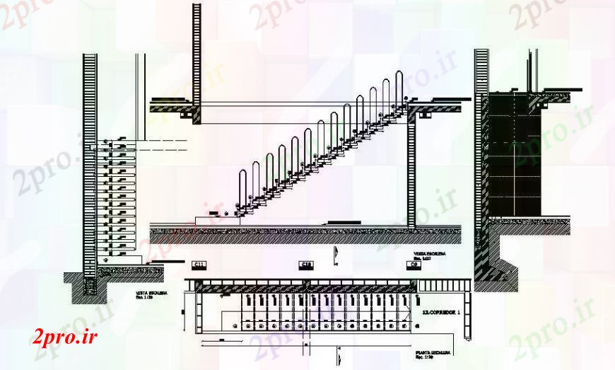 دانلود نقشه جزئیات پله و راه پله   بخش راه پله، طرحی سازنده و ساختار طراحی جزئیات  (کد94984)