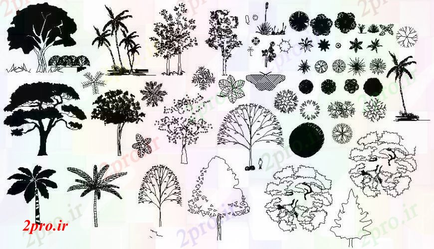 دانلود نقشه درختان و گیاهان گیاهان وحشی و بلوک نما درخت طراحی جزئیات  (کد94988)