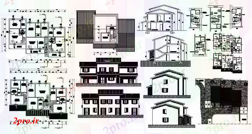 دانلود نقشه مسکونی  ، ویلایی ، آپارتمان  نما ویلا لوکس، بخش و کف طرحی های (کد95006)