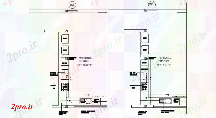 دانلود نقشه آشپزخانه طرحی توزیع آشپزخانه شخصی با مبلمان جزئیات طراحی  (کد95012)