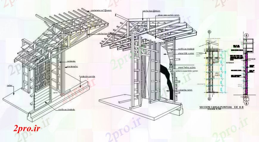 دانلود نقشه طراحی جزئیات ساختار چوبی ساختار ساخت و ساز بخش و سقف سازنده جزئیات  (کد95058)