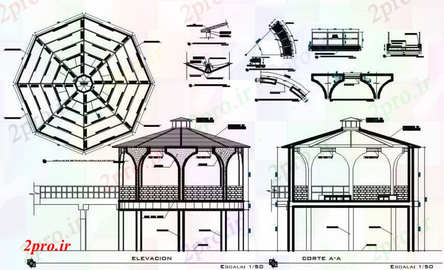 دانلود نقشه طراحی جزئیات ساختار خانه تابستانی نوع خانه نما، بخش، برنامه ریزی و نجاری جزئیات  (کد95081)