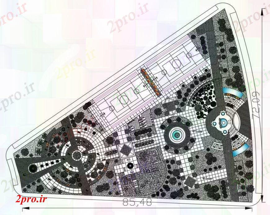دانلود نقشه  طراحی پارک - محوطه - باغ   طراحی  دو بعدی  از پارک شهری  نما بالای اتوکد (کد95082)