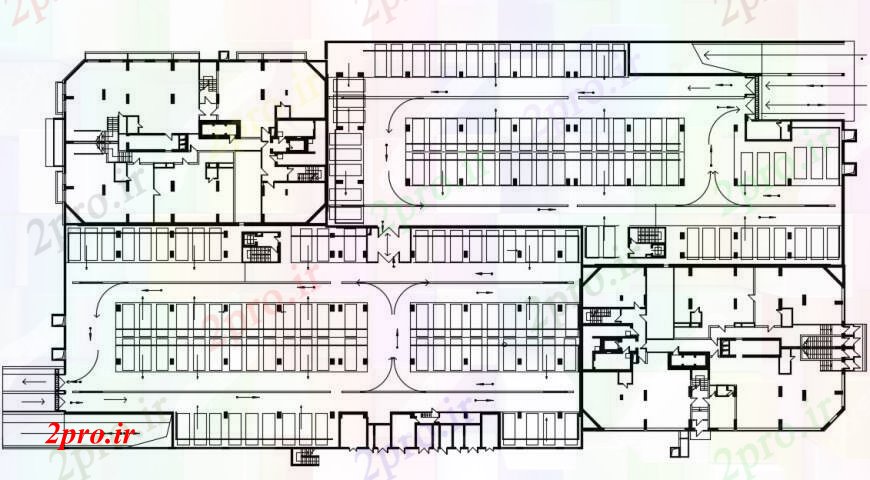 دانلود نقشه جزئیات ساخت و ساز طراحی  دو بعدی  نما پارکینگ از  اتوکد مرکز (کد95095)