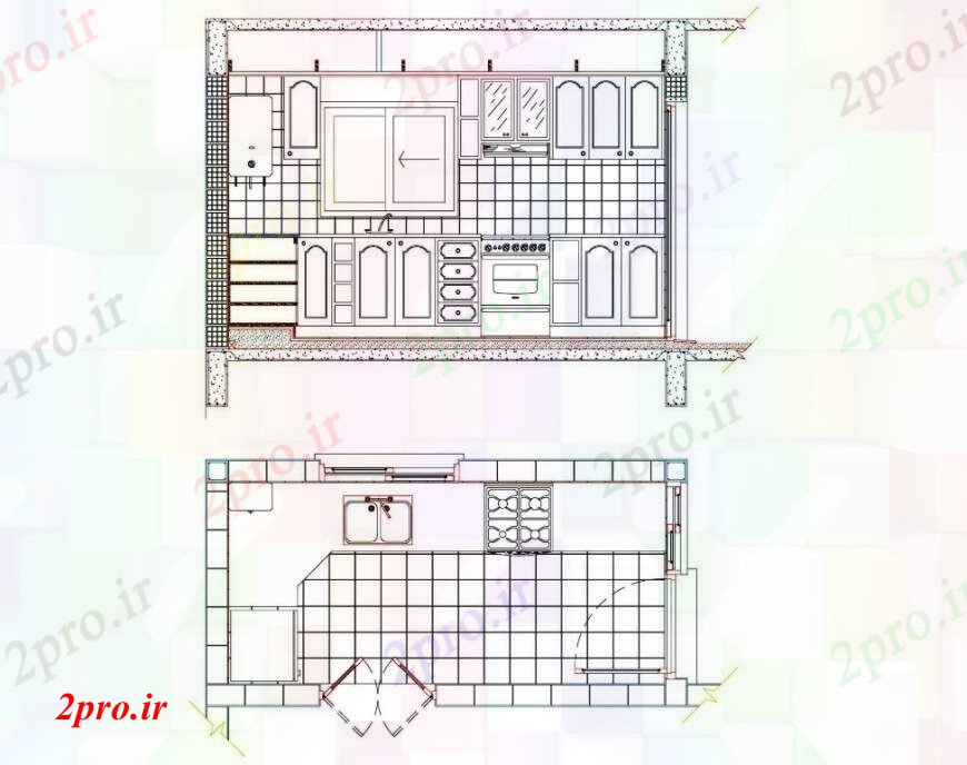 دانلود نقشه آشپزخانه بخش مقابل آشپزخانه کوچک و طرحی های (کد95097)