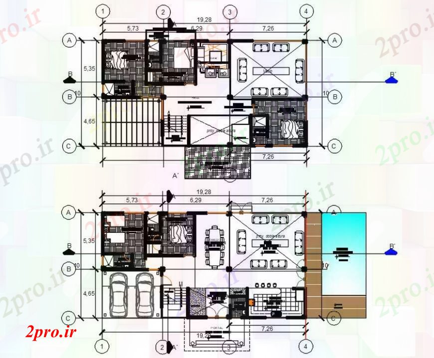 دانلود نقشه مسکونی  ، ویلایی ، آپارتمان  زمین خانه یک خانواده و طرحی طبقه اول با مبلمان جزئیات طراحی  (کد95114)