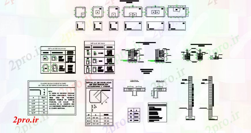 دانلود نقشه جزئیات ستون بخش ستون و ساختار جزئیات متعدد از خانه (کد95166)