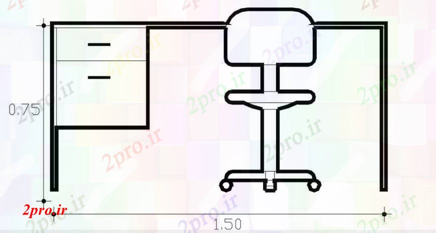 دانلود نقشه طراحی مبلمان اداری - تجاریمیز اداری ساده با بلوک نما صندلی طراحی جزئیات  (کد95231)