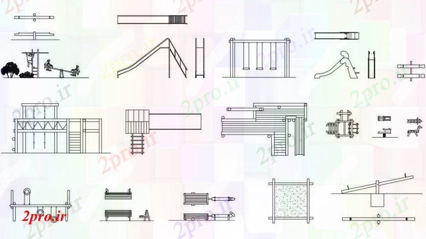 دانلود نقشه برنامه ریزی شهری  طراحی جزئیات یک زمین بازی برای بچه ها نما (کد95242)