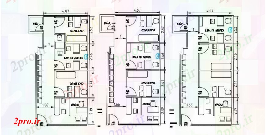دانلود نقشه جزئیات و طراحی داخلی دفتر کابین دفتر متعدد برای طرحی توزیع پزشکان جزئیات 5 در 10 متر (کد95296)