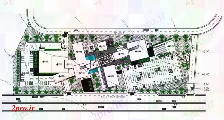 دانلود نقشه طراحی پارک - محوطه - باغ طراحی دو بعدی از شرکت پارک جاده نما اتوکد 68 در 208 متر (کد95309)