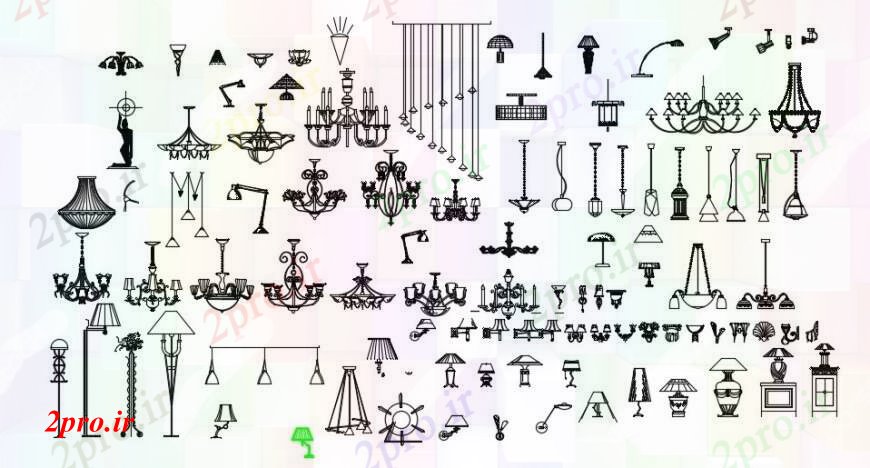 دانلود نقشه بلوک ، آرام ، نماد چراغ های متعدد حلق آویز، لامپ ها و بلوک های داخلی طراحی جزئیات  (کد95321)