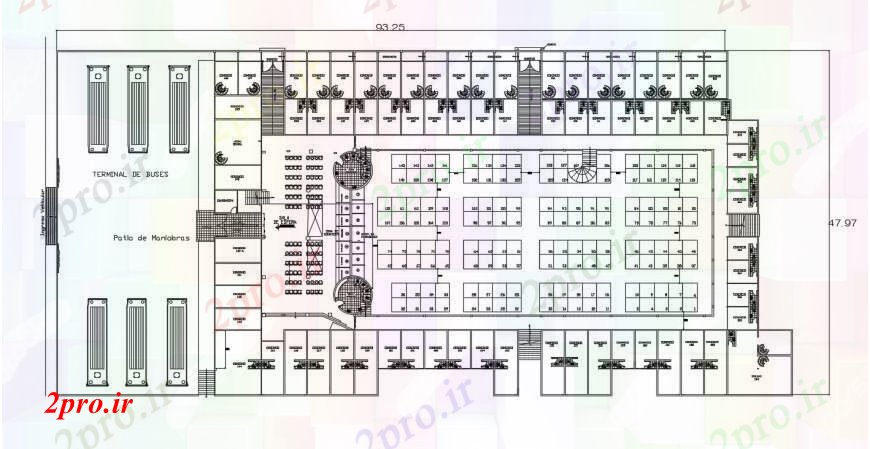 دانلود نقشه هایپر مارکت - مرکز خرید - فروشگاه طراحی دو بعدی از مرکز خرید اتوکد حداقل 47 در 83 متر (کد95335)