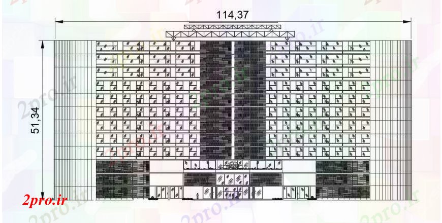 دانلود نقشه هتل - رستوران - اقامتگاه طراحی دو بعدی از 5 ستاره هتل اتوکد 74 در 117 متر (کد95344)