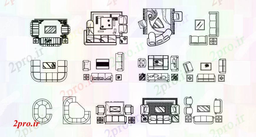 دانلود نقشه طراحی و مبلمان اتاقمجموعه مبل خلاق و طراحی مبلمان دو بعدی  بلوک جزئیات (کد95369)