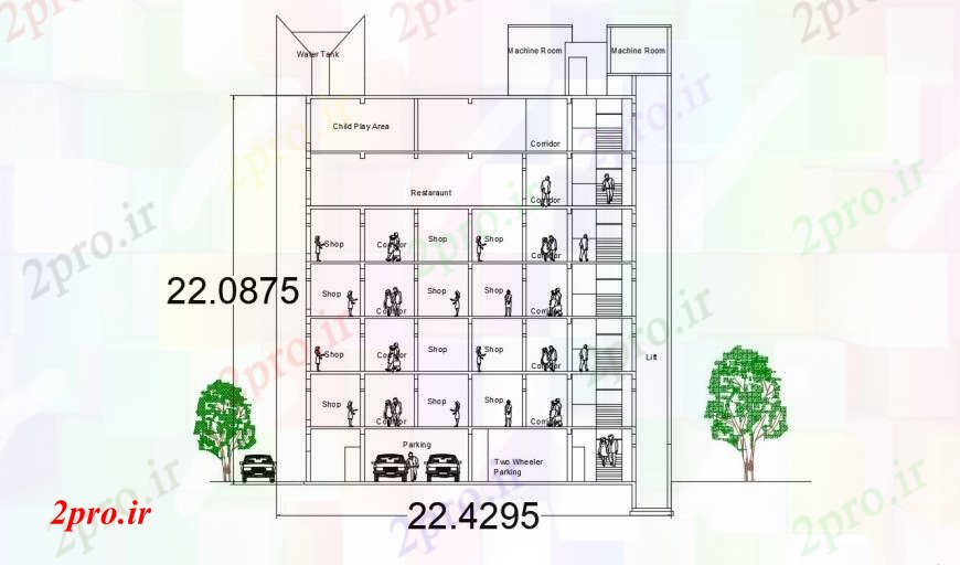 دانلود نقشه هایپر مارکت - مرکز خرید - فروشگاه طراحی دو بعدی از مرکز خرید اتوکد بخش 18 در 20 متر (کد95379)