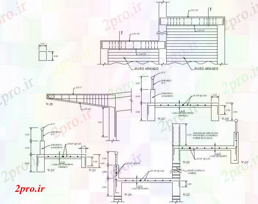 دانلود نقشه جزئیات ساخت و ساز  دو بعدی  رسم پسوند   جزئیات بتن (کد95411)