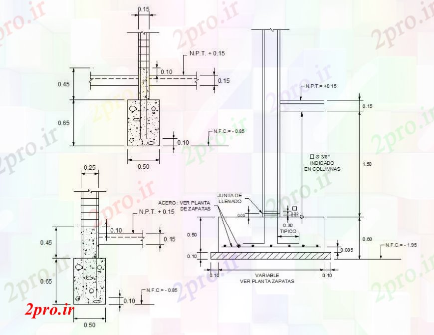 دانلود نقشه جزئیات ساخت و ساز جزئیات دو بعدی از پایه و اساس 26 در 47 متر (کد95415)