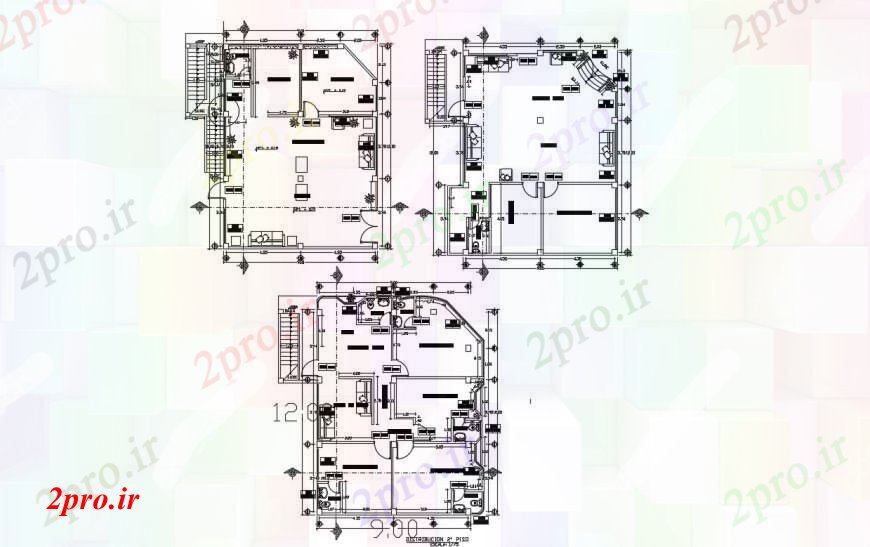 دانلود نقشه مسکونی ، ویلایی ، آپارتمان طراحی دو بعدی از خانه آپارتمان 9 در 12 متر (کد95421)