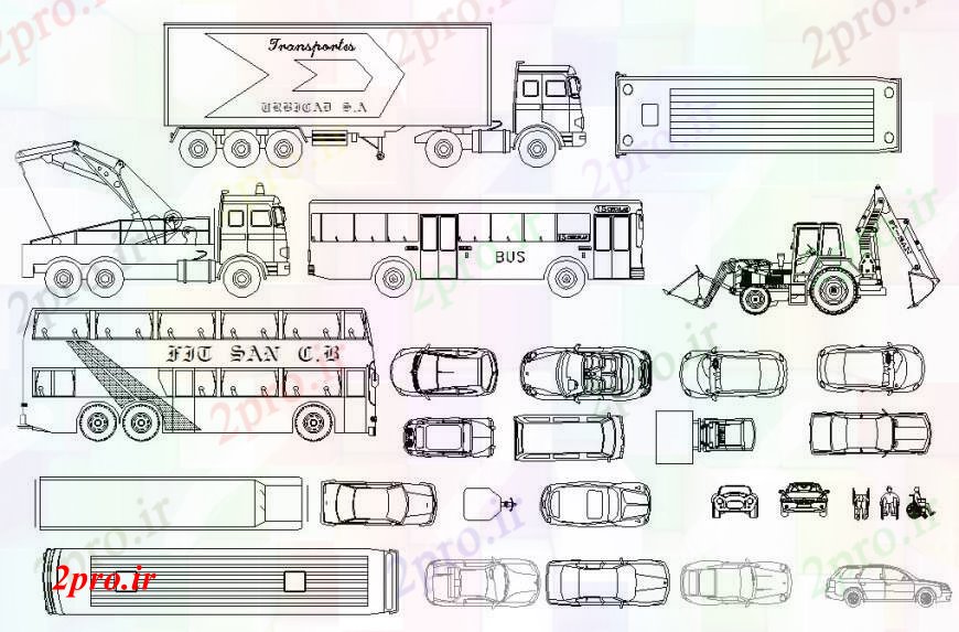 دانلود نقشه بلوک وسایل نقلیه نقشه های دو بعدی  جزئیات نما از بلوک های خودرو واحد   اتوکد (کد95440)