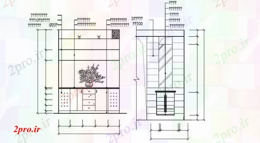 دانلود نقشه طراحی و مبلمان اتاقجزئیات نما کابینه های چوبی جلو اتاق (کد95459)