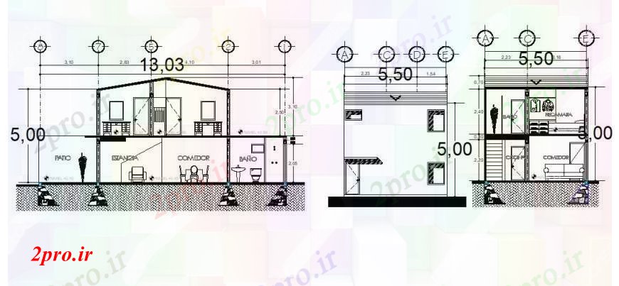 دانلود نقشه مسکونی  ، ویلایی ، آپارتمان  بخش و نما طراحی های آپارتمان   مسکن دو بعدی   (کد95500)