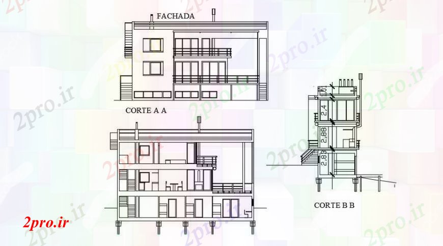 دانلود نقشه مسکونی  ، ویلایی ، آپارتمان  سه خانه دان تمام بخش طرفه  (کد95555)