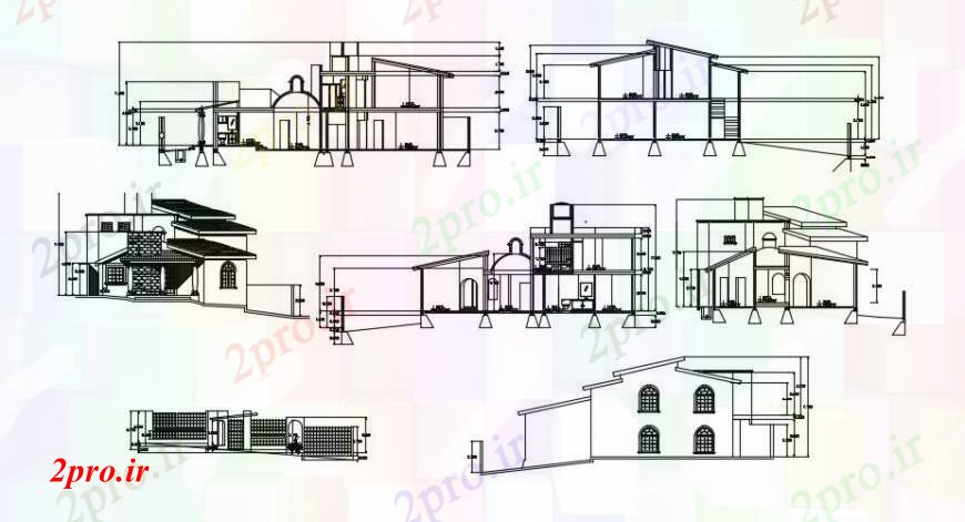 دانلود نقشه مسکونی  ، ویلایی ، آپارتمان  مسکونی سه سطح نما خانههای ویلایی و بخش طراحی جزئیات  (کد95563)