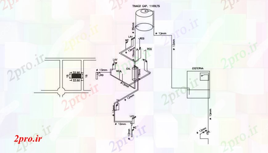 دانلود نقشه جزئیات لوله کشی بخش مخزن آب و سیستم هیدرولیک طراحی جزئیات  (کد95565)