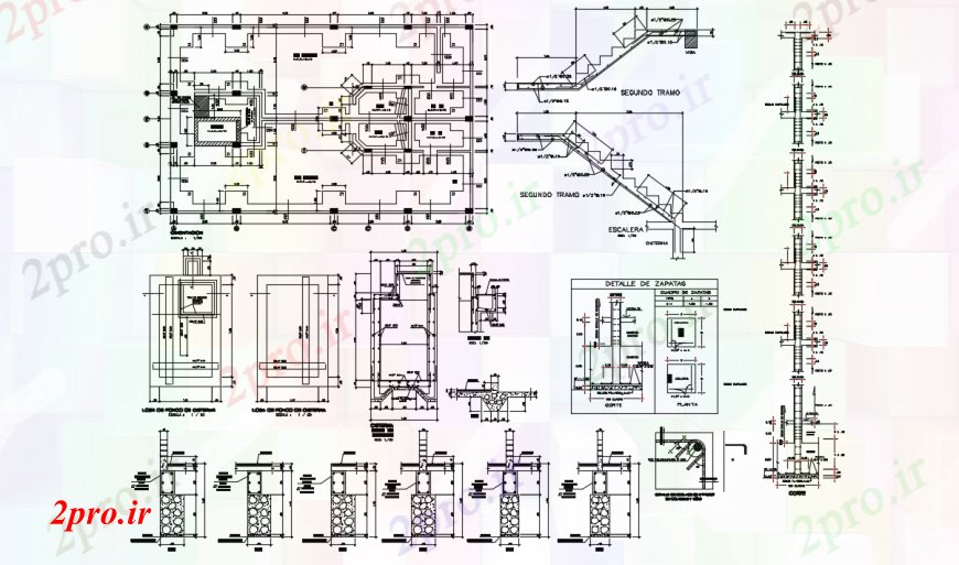 دانلود نقشه طراحی جزئیات ساختار چند جزئیات ساختار سازنده برای آپارتمان پنج طبقه ساختمان 10 در 17 متر (کد95612)