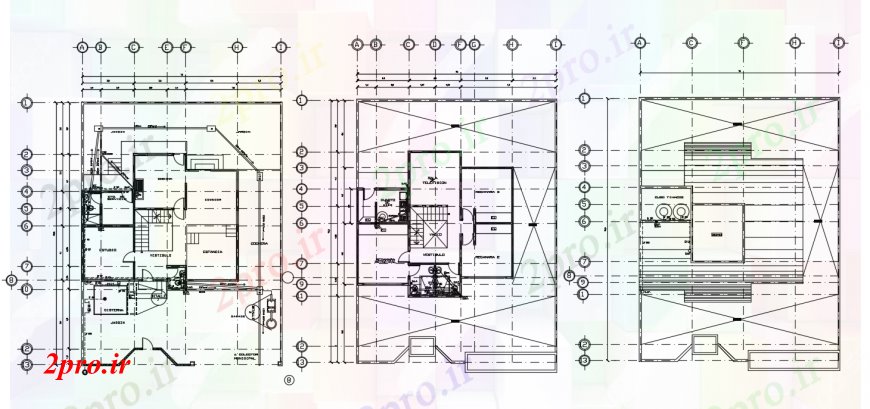 دانلود نقشه مسکونی  ، ویلایی ، آپارتمان  طبقه توزیع طرحی از سه طبقه خانه های مسکونی (کد95618)