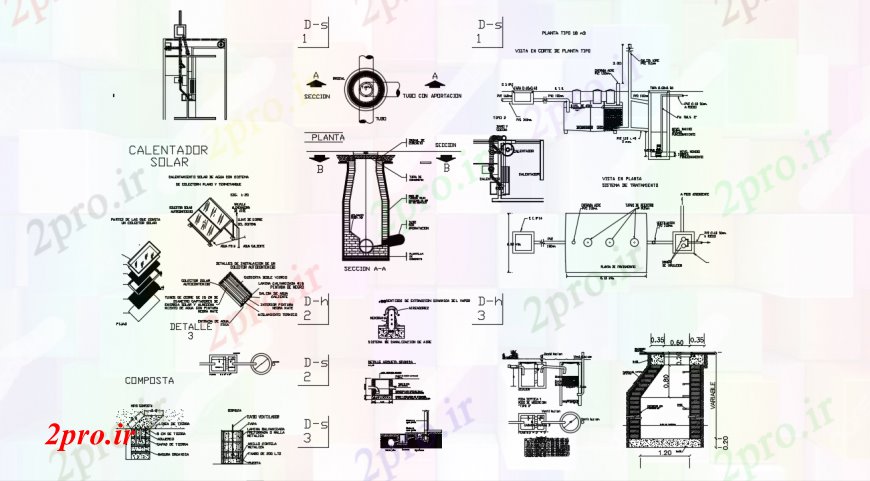 دانلود نقشه جزئیات لوله کشی بخش مخزن آب، کوره و لوله کشی  ساختار رسم جزئیات  (کد95622)