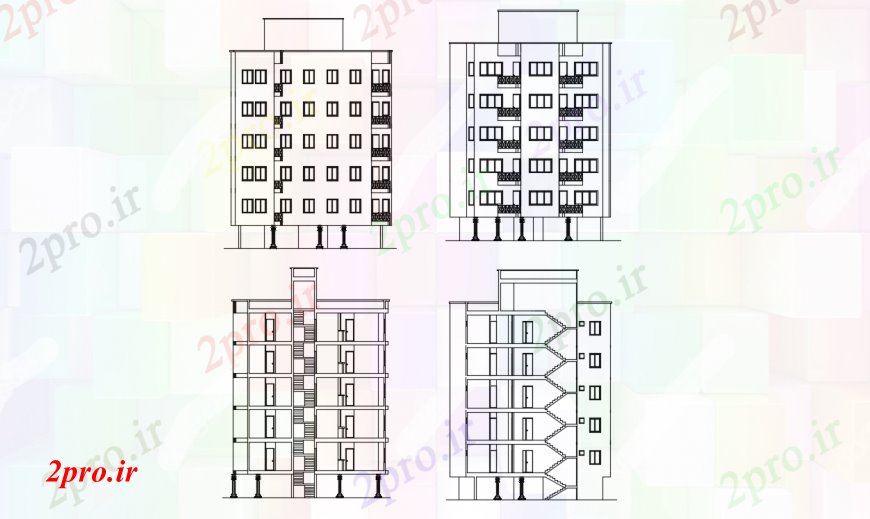 دانلود نقشه مسکونی  ، ویلایی ، آپارتمان  سه طرفه نما و جلو جزئیات بخش طراحی از آپارتمان   ساخت و ساز (کد95633)