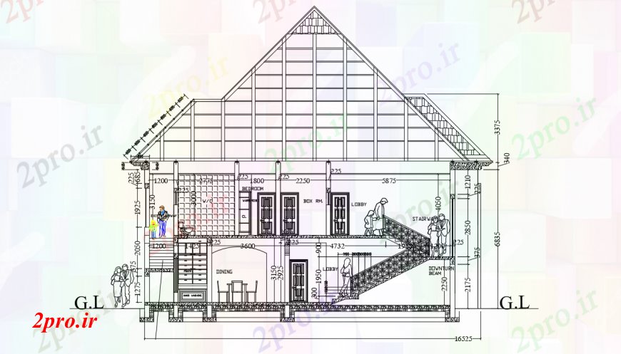 دانلود نقشه مسکونی  ، ویلایی ، آپارتمان  جزئیات بخش جلویی لوکس خانه دوبلکس (کد95648)