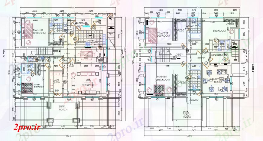 دانلود نقشه مسکونی  ، ویلایی ، آپارتمان  طراحی دو طبقه با مبلمان خانه دوبلکس (کد95649)