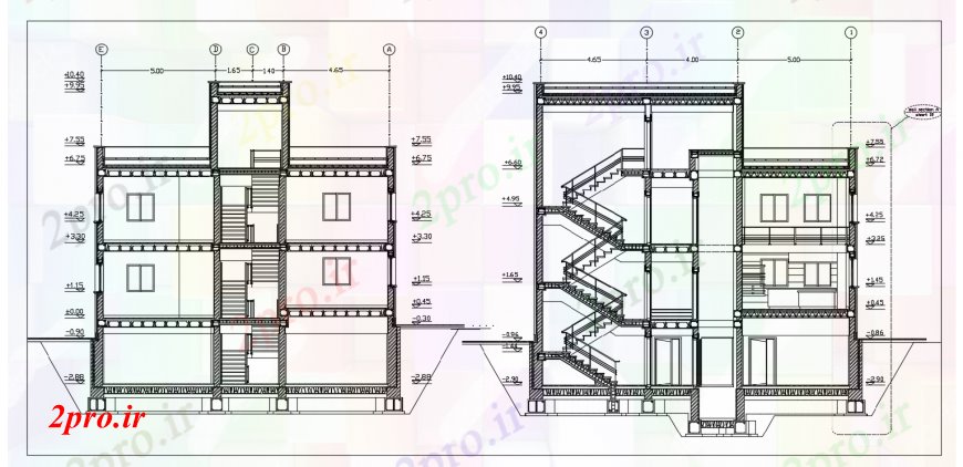 دانلود نقشه مسکونی  ، ویلایی ، آپارتمان  سه سطح ساختمان مسکونی اصلی و پشت بخش طراحی جزئیات  (کد95674)