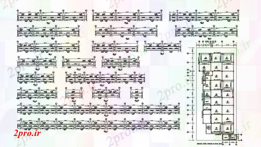 دانلود نقشه جزئیات ساخت و ساز طراحی  دو بعدی  از طبقه همکف  پرتو اتوکد جزئیات (کد95688)