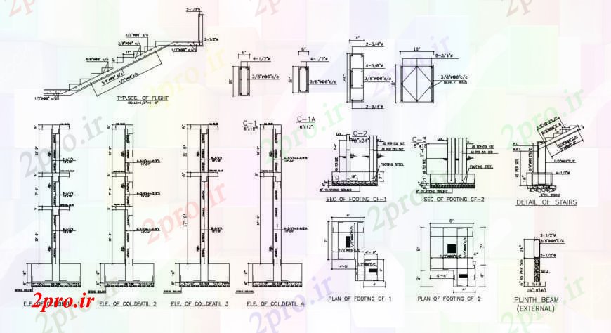 دانلود نقشه جزئیات ساخت و ساز خارجی جزئیات پرتو پایه ستون از  دو بعدی  (کد95690)