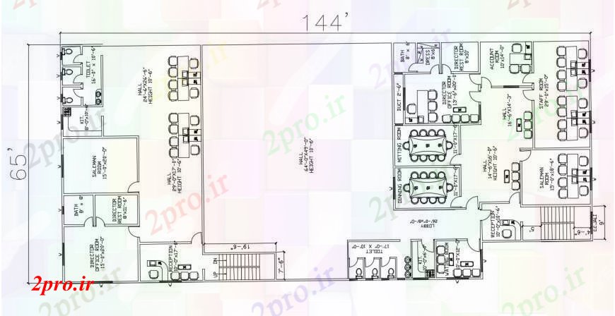 دانلود نقشه ساختمان اداری - تجاری - صنعتی طراحی دو بعدی طرحی دفتر شرکت های بزرگ 20 در 45 متر (کد95694)