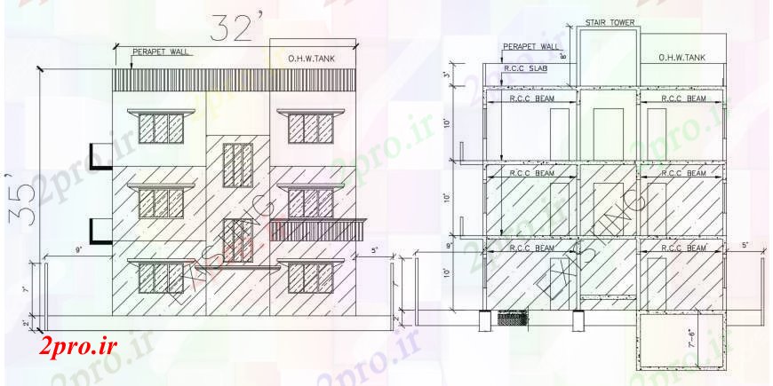 دانلود نقشه جزئیات پله و راه پله طراحی دو بعدی نما پله ساخت و ساز اتوکد 14 در 21 متر (کد95721)