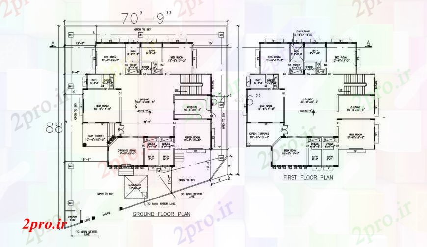 دانلود نقشه جزئیات ساخت و ساز   رسم زمین OG و طبقه اول  ساخت و ساز اتوکد (کد95737)