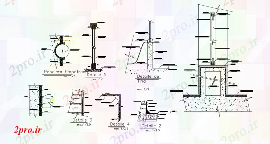 دانلود نقشه جزئیات لوله کشی بخش دیوار حمام و ساختار طراحی جزئیات  سازنده (کد95749)