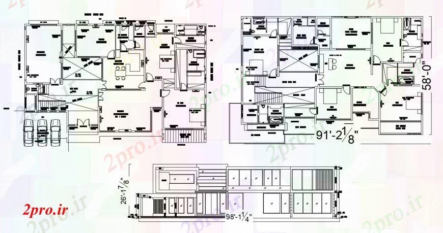 دانلود نقشه مسکونی  ، ویلایی ، آپارتمان  شان خانه نما اصلی و دو توزیع طرحی طبقه جزئیات (کد95757)