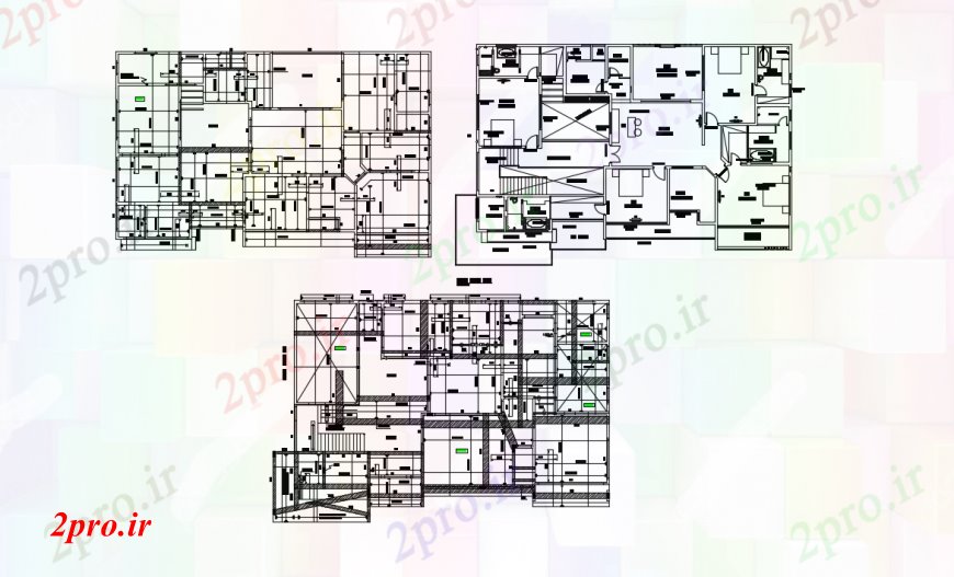 دانلود نقشه مسکونی  ، ویلایی ، آپارتمان  سه جزئیات طرحی توزیع کف شان خانه مسکونی (کد95758)