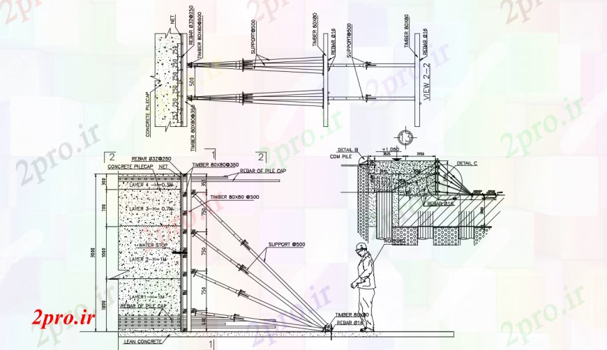 دانلود نقشه جزئیات پله و راه پله  دیوار بتن لاغر و ساخت و ساز طبقه طراحی جزئیات (کد95770)