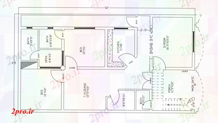 دانلود نقشه کارخانه صنعتی  ، کارگاه طراحی خانه دو خوابه با ابعاد طراحی جزئیات  (کد95779)