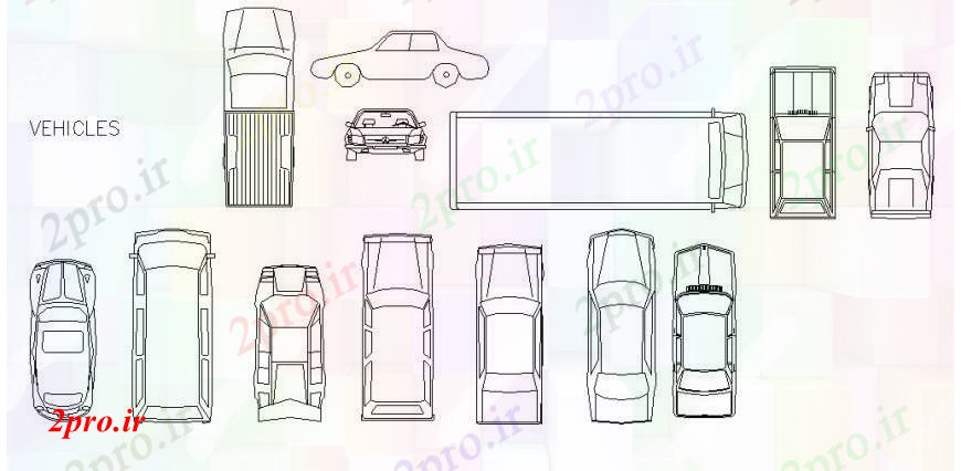 دانلود نقشه بلوک وسایل نقلیه بالای ماشین مشترک دیدگاه نما بلوک دو بعدی  جزئیات (کد95783)