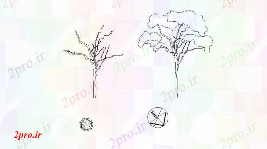 دانلود نقشه درختان و گیاهان دو درخت و دو بلوک نما گیاه ساده  (کد95784)